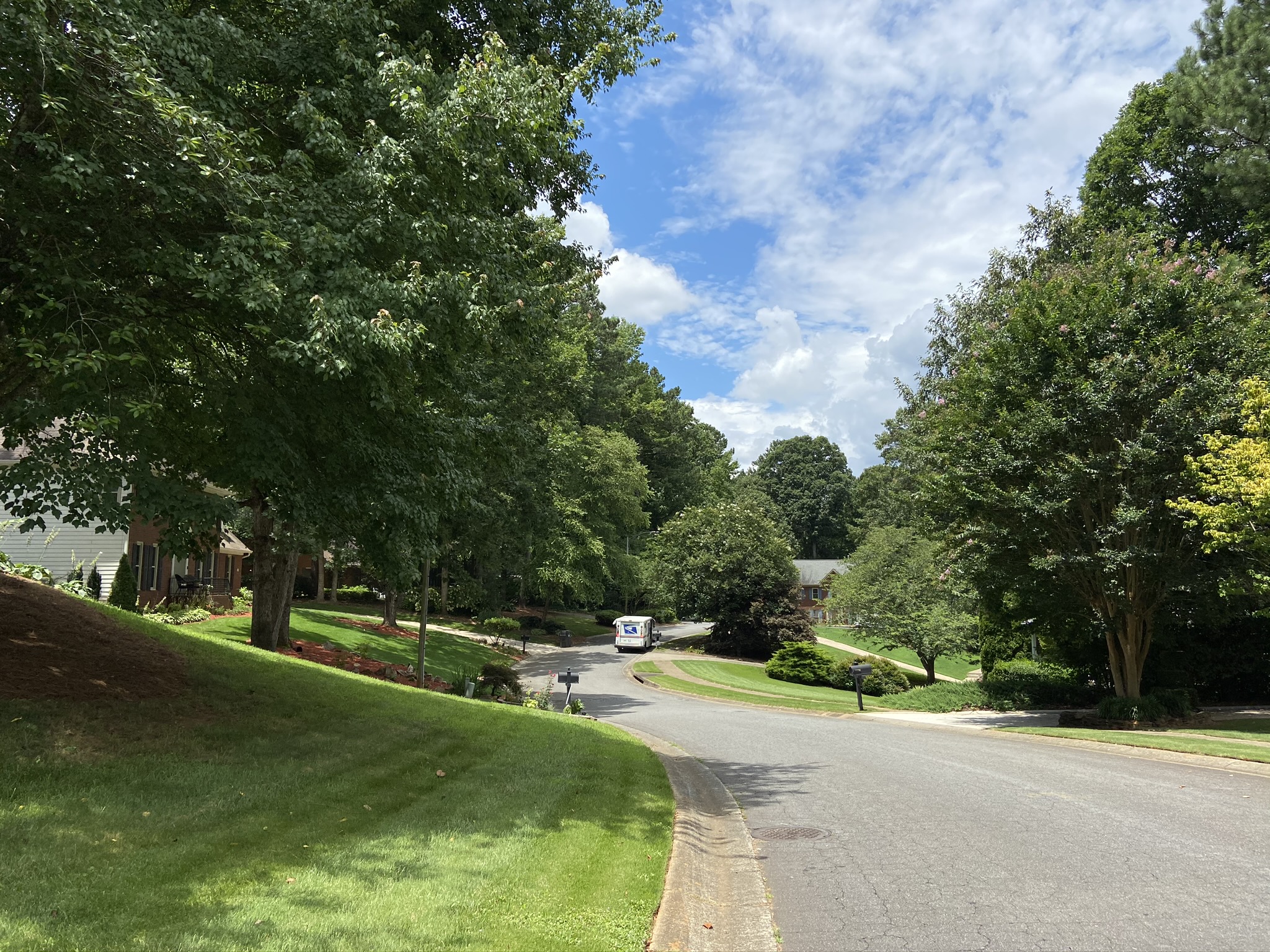 Tree-lined residential street in Mableton, Georgia